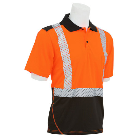 Erb Safety Shrt Slv Polo Shrt, Brdseye Msh, Class2, 9100SBSEG, Hi-Viz Orng/Blk, LG 62683